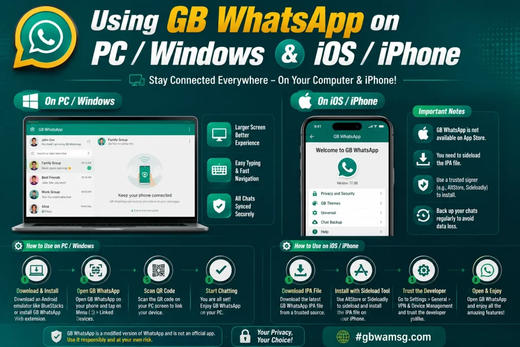 Using GB WhatsApp on PC Windows and iOS iPhone